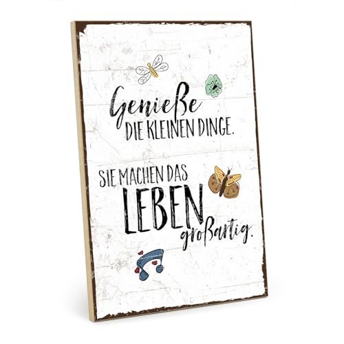 TypeStoff Holzschild mit Spruch – GENIESSE DIE KLEINEN DINGE DES LEBENS – im Vintage-Look mit Zitat als Geschenk und Dekoration zum Thema Genuß und wertvoll - HS-00212 TypeStoff Holzschild mit Spruch – GENIESSE DIE KLEINEN DINGE DES LEBENS – im Vintage-Look mit Zitat als Geschenk und Dekoration zum Thema Genuß und wertvoll - HS-00212 von TypeStoff