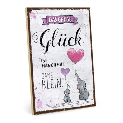 TypeStoff Holzschild mit Spruch – Glück – Vintage-Look mit Zitat als Geschenk und Dekoration zum Thema Liebe und Freundschaft - HS-00835 von TypeStoff