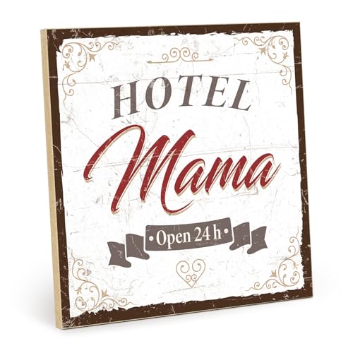 TypeStoff Holzschild mit Spruch – HOTEL MAMA – im Vintage-Look mit Zitat als Geschenk und Dekoration - HS-00575 von TypeStoff