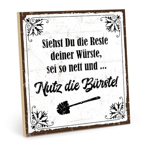 TypeStoff Holzschild mit Spruch – NUTZ DIE BÜRSTE – im Vintage-Look mit Zitat als Geschenk und Dekoration zum Thema Toilette - HS-00320 von TypeStoff