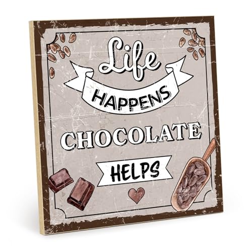 TypeStoff Holzschild mit Spruch – Schokolade – im Vintage-Look mit Zitat als Geschenk und Dekoration zum Thema Genießen und Tröster - HS-00904 von TypeStoff