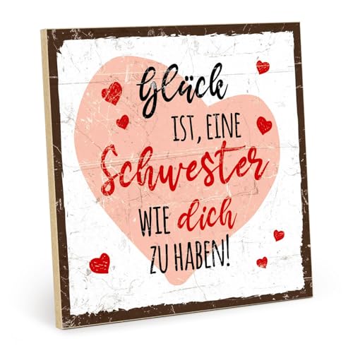 TypeStoff Holzschild mit Spruch – Schwester – im Vintage-Look mit Zitat als Geschenk und Dekoration zum Thema Familie und Glück – HS-01185 von TypeStoff