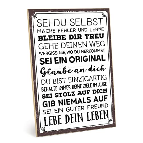 TypeStoff Holzschild mit Spruch – Sei du selbst – im Vintage-Look mit Zitat als Geschenk und Dekoration - HS-00492-X von TypeStoff