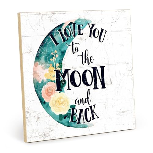 TypeStoff Holzschild mit Spruch – love you to the Moon and back – im Vintage-Look mit Zitat als Geschenk und Dekoration zum Thema Liebe Mond und zurück - HS-01194 von TypeStoff