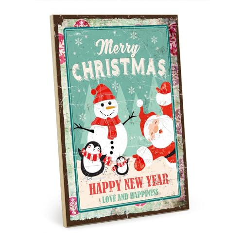 TypeStoff Holzschild mit Spruch – merry christmas – im Vintage-Look mit Zitat als Geschenk und Dekoration zum Thema Weihnachten - HS-01041 von TypeStoff