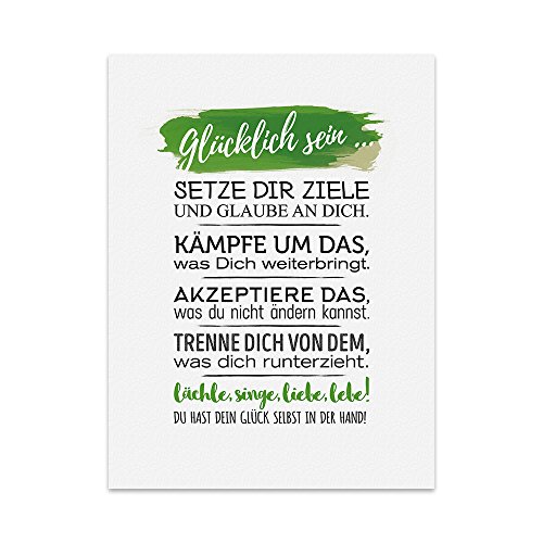 TypeStoff Kunstdruck, Poster mit Spruch – GLÜCKLICH SEIN – Typografie-Bild auf hochwertigem Karton - Plakat, Druck, Print, Wandbild - KD-00105-L von TypeStoff