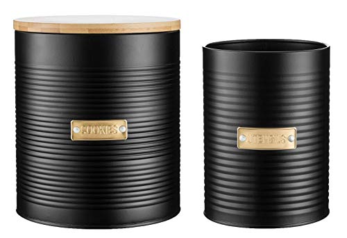 Typhoon Otto Utensilientopf und luftdichte Keksdose mit Bambusdeckel, 2er-Set, Schwarz/Gold von Typhoon
