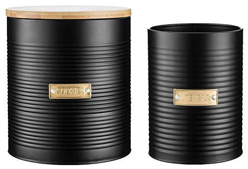 Typhoon Otto Utensilientopf und luftdichte Keksdose mit Bambusdeckel, 2er-Set, Schwarz/Gold von Typhoon