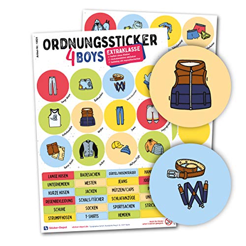 Typographus - 68 kindgerechte Aufkleber für Kleidung - Für Kleiderschränke, Boxen & Möbel - Sorgen für Ordnung im Kinderzimmer | Jungs | Ordnungssticker, Lernen, Aufbewahrung farbig bunt von Typographus