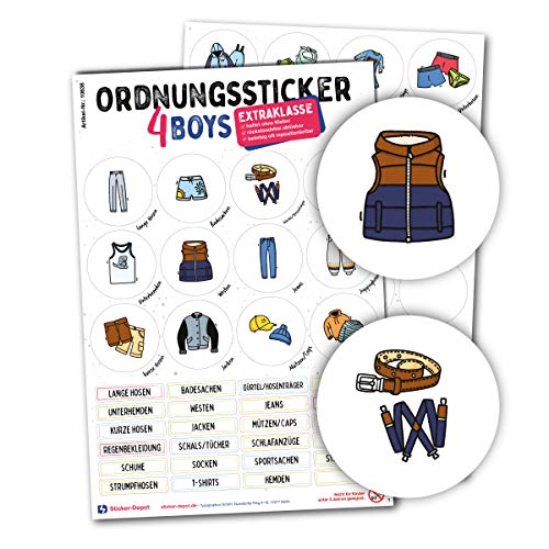 Typographus - 68 kindgerechte Aufkleber für Kleidung - Für Kleiderschränke, Boxen & Möbel - Sorgen für Ordnung im Kinderzimmer | Jungs | Ordnungssticker, Lernen, Aufbewahrung, Ordnungssystem farbig von Typographus