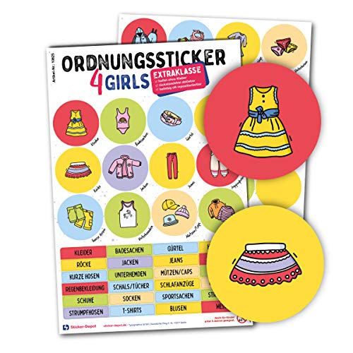 Typographus - 68 kindgerechte Aufkleber für Kleidung - Für Kleiderschränke, Boxen & Möbel - Sorgen für Ordnung im Kinderzimmer | Mädchen | Ordnungssticker, Lernen, Aufbewahrung farbig von Typographus