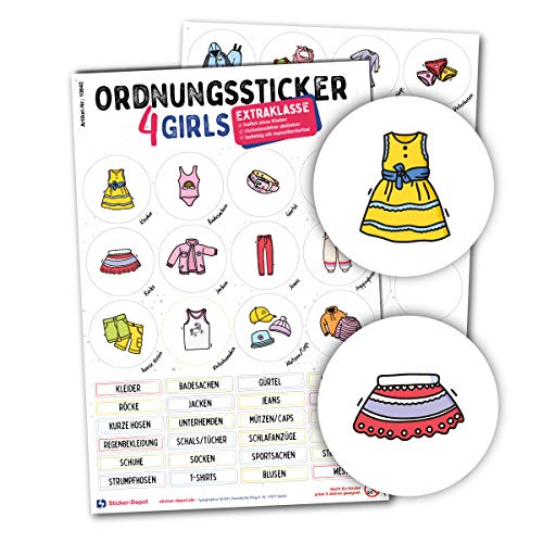 Typographus - 68 kindgerechte Aufkleber für Kleidung - Für Kleiderschränke, Boxen & Möbel - Sorgen für Ordnung im Kinderzimmer | Mädchen | Ordnungssticker von Typographus