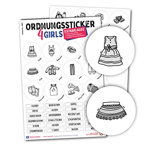 Typographus - 104 kindgerechte Aufkleber für Kleidung - Für Kleiderschränke, Boxen & Möbel - Sorgen für Ordnung im Kinderzimmer | Mädchen & Jungs | Ordnungssticker, Aufbewahrung (Mädchen grau) von Typographus