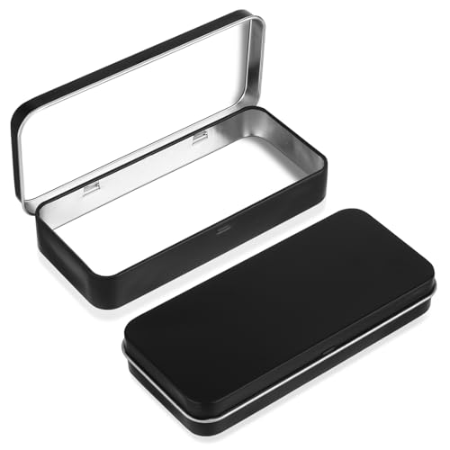 Tyqour Blechdose, Schwarz Metalldose, Aufbewahrungsbox mit Deckel Mini Tragbare Metalldosen Metal Rectangular Empty Hinged Tin Box für DIY Home Storage, Süßigkeiten, Ohrringen (130×60×20mm) von Tyqour