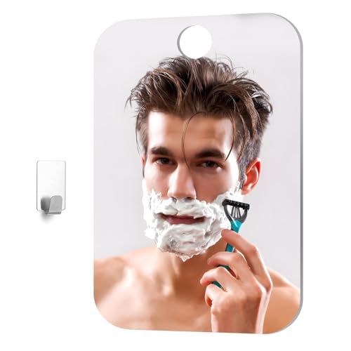 Tyqour Rasierspiegel Duschspiegel Reise Fogless-Duschspiegel 13x17cm, Schminkspiegel für Die Dusche, Rahmenloser Dusch Spiegel Unbreakable Fogless Shower Mirror, Inkl. 1 Klebehaken von Tyqour