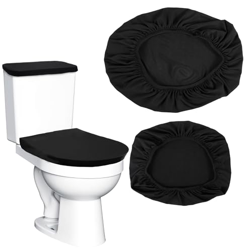 Tyqour Wc Deckelbezug Schwarz Toilettensitzbezug Toilettendeckelbezug Klodeckel Bezug Elastizität Klodeckelbezug und Tankschutzabdeckung mit Gummizug WC Sitzbezüge für die meisten Toilettendeckel von Tyqour