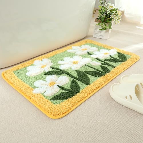 Premium-Badteppich, super saugfähig, rutschfester Badezimmerteppich mit dickem Plüsch, weich und langlebig, für Badezimmer, Küche, maschinenwaschbar, 50,8 x 78,7 cm, weiße Blumen Premium-Badteppich, super saugfähig, rutschfester Badezimmerteppich mit dickem Plüsch, weich und langlebig, für Badezimmer, Küche, maschinenwaschbar, 50,8 x 78,7 cm, weiße Blumen von Tyrafry