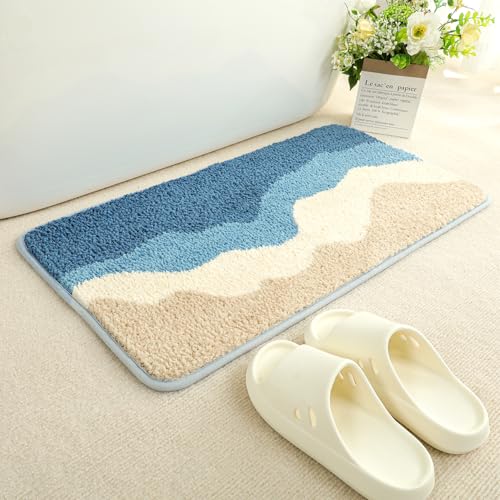 Rutschfeste Badematte (40,6 x 78,9 cm) – rutschfeste Badematte – Mikrofaser, zottelige Matte, maschinenwaschbar, dicker Plüsch für Dusche, weich und langlebig, für Badezimmer, Schlafzimmer, Küche von Tyrafry