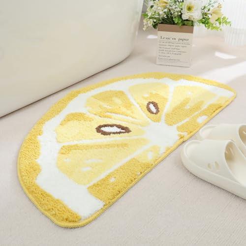 Süße Obst-Badematte, super saugfähig, rutschfest, Plüsch-Badezimmerteppich, dick für Badezimmer und Schlafzimmer, maschinenwaschbar, halbe Zitrone, 45 x 80 cm Süße Obst-Badematte, super saugfähig, rutschfest, Plüsch-Badezimmerteppich, dick für Badezimmer und Schlafzimmer, maschinenwaschbar, halbe Zitrone, 45 x 80 cm von Tyrafry