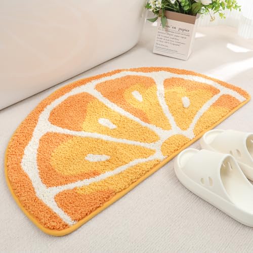 Süße Obst-Badematte, super saugfähig, rutschfest, Plüsch-Badezimmerteppich, dick für Badezimmer und Schlafzimmer, maschinenwaschbar, orangefarbene Form, 45 x 80 cm Süße Obst-Badematte, super saugfähig, rutschfest, Plüsch-Badezimmerteppich, dick für Badezimmer und Schlafzimmer, maschinenwaschbar, orangefarbene Form, 45 x 80 cm von Tyrafry