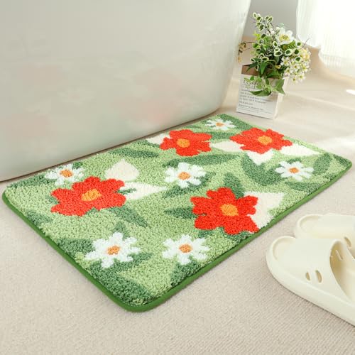 Tyrafry Badematte, Blumenmuster, Badematten für Badezimmer, rutschfest, maschinenwaschbar, passend unter die Tür, saugfähige Badteppiche, Dusche im Freien, Heimdekor-Zubehör (40,6 x 61 cm) von Tyrafry