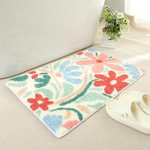 Tyrafry Badematte, Blumenmuster, Badematten für Badezimmer, rutschfest, maschinenwaschbar, passend unter die Tür, saugfähige Badteppiche, Dusche im Freien, Heimdekor-Zubehör (50,8 x 78,7 cm) von Tyrafry