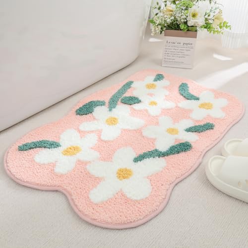 Tyrafry Saugfähige Badematte, extra dicker Badezimmerteppich, rutschfeste, weiche Plüschmatte für Badezimmer und Schlafzimmer, maschinenwaschbar, weiße Blumen, 50 x 80 cm Tyrafry Saugfähige Badematte, extra dicker Badezimmerteppich, rutschfeste, weiche Plüschmatte für Badezimmer und Schlafzimmer, maschinenwaschbar, weiße Blumen, 50 x 80 cm von Tyrafry