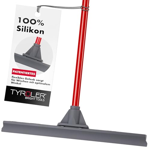 Tyroler Bright Tools Bodenabzieher | 45cm Silikonkopf | 140cm rostfreier 4-Teiliger Stiel | Aluminiumstiel | Schwerlast | Ideal zum Waschen, Trocknen, für Badezimmer, Nassräume, Fliesenboden von Tyroler Bright Tools