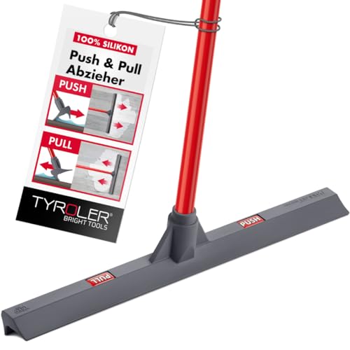 Tyroler Push & Pull Abzieher | 44cm Silikonkopf | 140cm rostfreier Stiel | 100% Silikon | Aluminium 4-Teiliger Stiel | Bodenabzieher ideal für Hartholz, Marmor, Fliesen, Garage, Innen-/Außenbereich von Tyroler Bright Tools