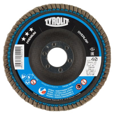 Fächerscheibe OVERLAP ø125 x 22,2mm 27A gekröpft ZA60Q Stahl/Edelstahl Fächerscheibe OVERLAP ø125 x 22,2mm 27A gekröpft ZA60Q Stahl/Edelstahl von Tyrolit