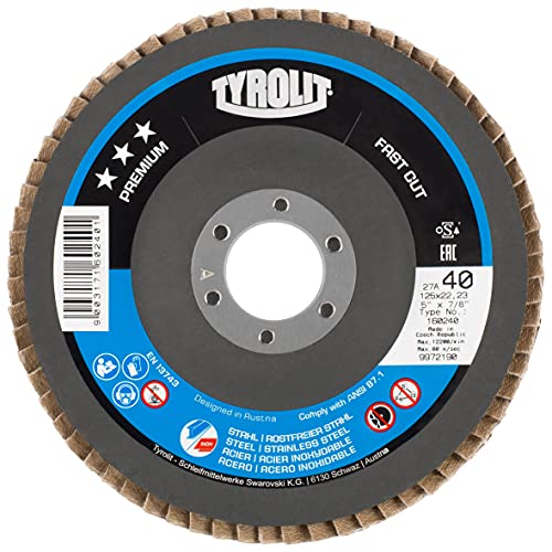 Tyrolit 160240 Fächerschleifscheibe, Premium, Fast Cut, Durchmesser 125 mm (10-er Pack) von Tyrolit