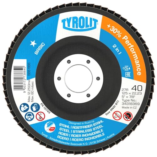 Tyrolit 34318370 Basic Lamellenscheibe, ZA60-B, Form 27 A, 125 mm x 22,23 mm, Packung mit 1 von Tyrolit