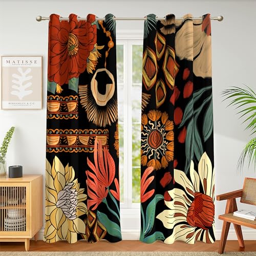 Tyrot 100% Verdunkelungsvorhänge im Boho-Stil, 213,4 cm lang, 2 Paneele, botanischer Stil, wärmeisolierte Verdunkelungsvorhänge für Schlafzimmer, 132 cm x von Tyrot