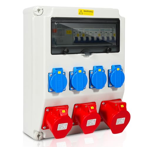 Tysobes Stromverteiler, Wandverteiler, 1X32A 2X16A 4x230V MIT LS+FI, Baustromverteiler mit RCCB-Schalter mit Überlastschutzschalter, Innen-Außen-Verteilung für Baustellen Tysobes Stromverteiler, Wandverteiler, 1X32A 2X16A 4x230V MIT LS+FI, Baustromverteiler mit RCCB-Schalter mit Überlastschutzschalter, Innen-Außen-Verteilung für Baustellen von Tysobes