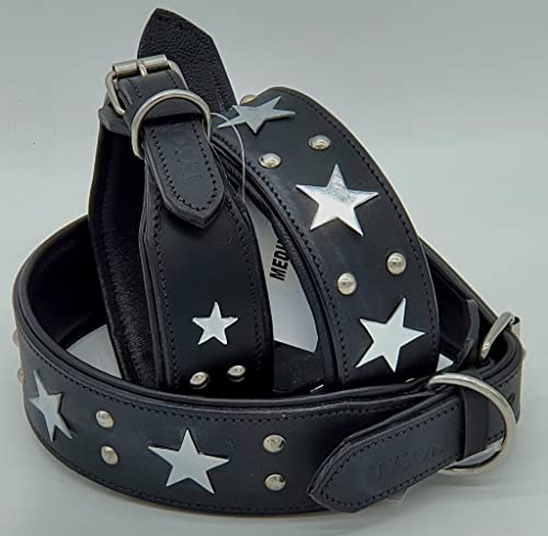 Daysi Lederhalsband FEST Hohe Zugkraft Sterne Leder Halsband Breit Stark großer Hund Tysons (L) von Tysons Breeches