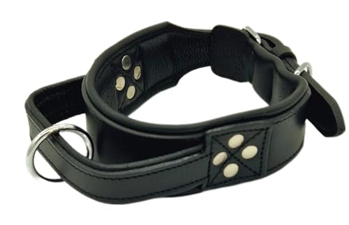 Halt ´i Hundehalsband Festhalteriemen Halsband zum festhalten Schwarz Breit M L XL Schwarz mit Griff breites Lederhalsband (L) von Tysons Breeches