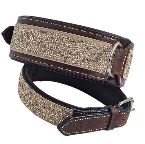 Hundehalsband Galax Halsband Hund BREIT M L XL Tysons Leder Lederhalsband (XL, Beige Braun) von Tysons Breeches