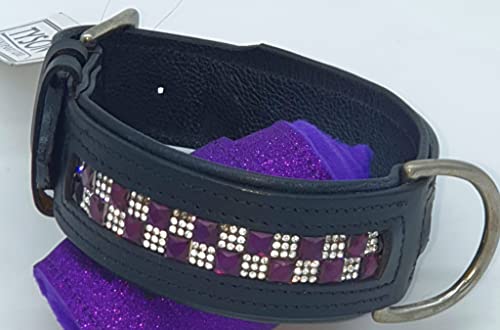 Hundehalsband Glitzer Lila Gold/Silber - Farben BREIT Hohe Zugkraft Tysons Leder Halsband Strass (Lila M Schmal) von Tysons Breeches