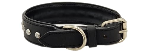 Hundehalsband M L XL STARK Lederhalsband Nietenhalsband Nieten EXTRA BREIT bis 5 cm Halsband Schwarz Leder (M) von Tysons Breeches