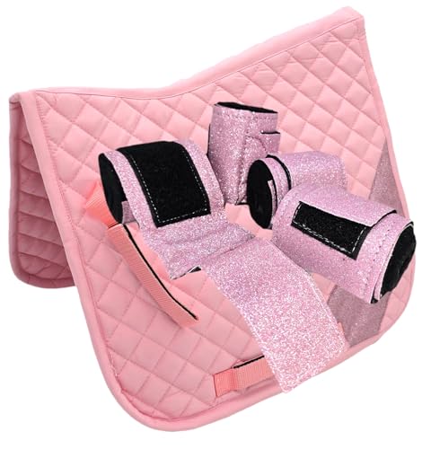 Tysons Breeches Glitzer Schabracke mit Bandagen Set Rosa Rot Hellblau Lila Braun Schwarz Glitzerschabracke Glitzerbandagen Minishetty Shetty Welsh Setpreis (Rosa, Minishetty) von Tysons Breeches