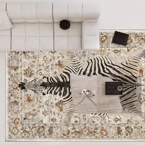 Tytyozay Vintage Teppich, Brauner Leopardenmuster Home Carpet Waschbarer Wohnzimmer Kinderteppich Für Kinderzimmer, Schlafzimmer, Wohnzimmer,B,120x160cm(47x63inch) von Tytyozay