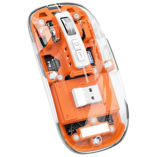 Tyuooker Transparente Magnetische Dreifachmodus-Bluetooth-Kompatible 2,4-G-Funkmaus, One-Click-Desktop-Typ-C, Wiederaufladbar (Orange), Langlebig von Tyuooker
