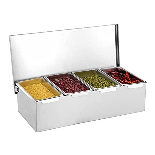 Tyvotrend 4 Gitter Edelstahl Zutatenbehälter, Beilagenbehälter Gewürz Behälter mit Deckel, Lebensmittelbehälter Obstbox Barbehälter, für Aufbewahrung von Gewürzen, Obst, 31x15x8.8cm Tyvotrend 4 Gitter Edelstahl Zutatenbehälter, Beilagenbehälter Gewürz Behälter mit Deckel, Lebensmittelbehälter Obstbox Barbehälter, für Aufbewahrung von Gewürzen, Obst, 31x15x8.8cm von Tyvotrend