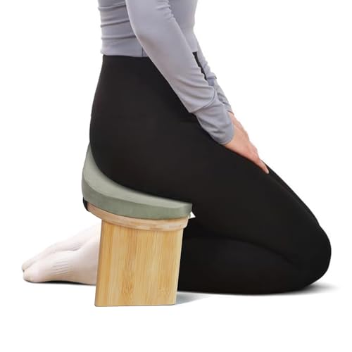 Tyvotrend Meditationsbank Klappbar, Ergonomische Bambus Yogahocker mit Kissen und Tragetasche, Faltbar Meditationsstuhl Gebetsbank für Meditation und Gebet, Achtsamkeit Zen Praxis (Holzfarbe+Grün) von Tyvotrend