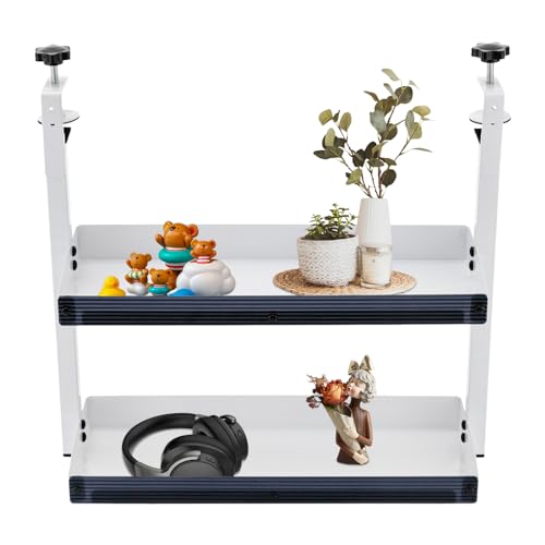 Tyvotrend Schreibtisch Klemmregal, 2-stöckiges Unter Desktop Organizer Regal, Desk Shelf Ablageschale, für Home Office zur Präsentation von Dekorationen, Pflanzen, 44x39.3x15.3cm (Weiß) von Tyvotrend
