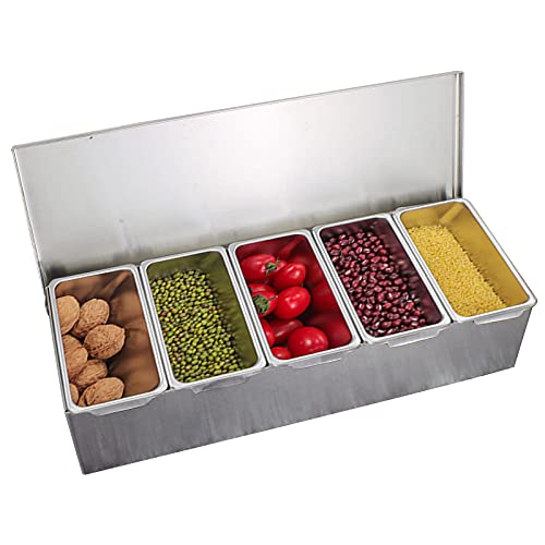 Tyvotrend Zutatenbehälter, 5 Fächer Edelstahl Behälter mit Deckel, Abnehmbar Obstschachtel mit Stapelbare inneren Gitter, Multifunktionale Gewürzbehälter für Obst Gewürzen Körnern Tyvotrend Zutatenbehälter, 5 Fächer Edelstahl Behälter mit Deckel, Abnehmbar Obstschachtel mit Stapelbare inneren Gitter, Multifunktionale Gewürzbehälter für Obst Gewürzen Körnern von Tyvotrend