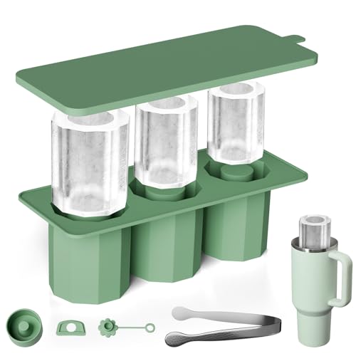 Eiswürfelform Silikon für Thermobecher, 3 Fach Eiswürfelbehälter, EiswüRfelform Silikon, BPA Frei,Silikon Eiswürfelform mit Deckel, Eiswürfel Form für 30-40 Oz Becher (Grün) von Tyywjw