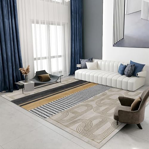 Ankleidezimmer Teppich Braun Grau Retro Geometrie Design Anti-Rutschgas deko esszimmer küchenteppich läufer waschbar 160x200cm von Tzvpsu