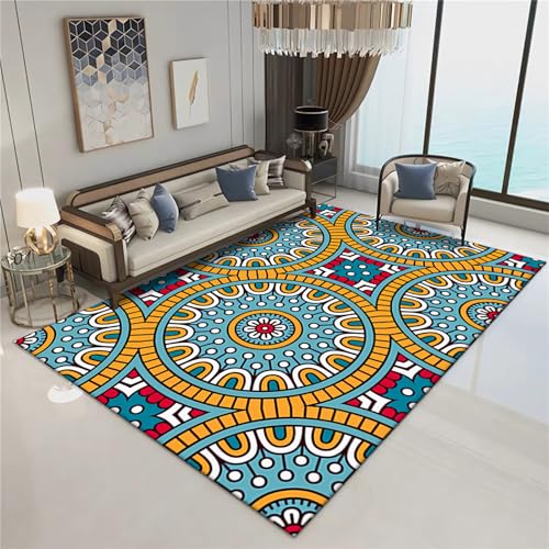 Ankleidezimmer Teppich Gelb Blaue Retro Geometrie Blumen Muster Wohnzimmer deko esszimmer küchenteppich läufer waschbar 160x200cm Ankleidezimmer Teppich Gelb Blaue Retro Geometrie Blumen Muster Wohnzimmer deko esszimmer küchenteppich läufer waschbar 160x200cm von Tzvpsu