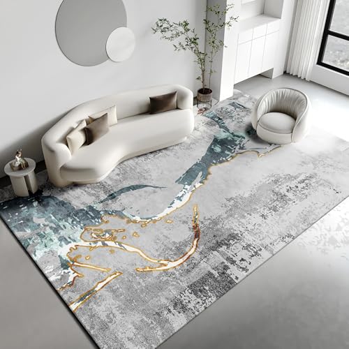 Antirutsch für Teppich Blau Gelb Grau Abstrakte Tinte Design Tisch Wohnzimmer modern Zimmer Dekoration 200x350cm von Tzvpsu
